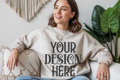 Sand Gildan 18000 Mockup, Sweatshirt Crewneck Mockups Product Image 1