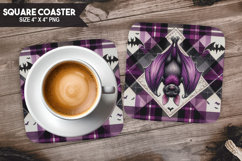 Cute Bat, Animal coaster, Buffalo Plaid Square Coaster PNG Product Image 1