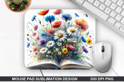 Books Flower Mouse Pad Sublimation, Animals Mouse Pad PNG Product Image 1