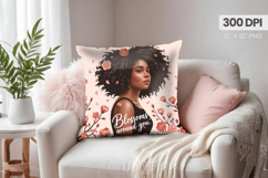 Afro Girl /Woman braided hair Pillow Design, Black Queen PNG Product Image 1