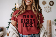 Christmas Bella Canvas 3001 Red Shirt Mockup ,Trandy Mockup Product Image 1