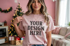 Heather Peach Bella Canvas 3001 Christmas Shirt Mockup, Tran Product Image 1
