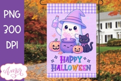 Happy Halloween Garden Flag Sublimation PNG, Cute ghost PNG Product Image 1