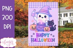 Happy Halloween Garden Flag Sublimation PNG, Cute ghost PNG Product Image 1