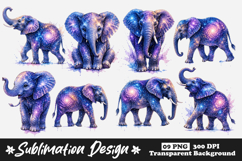 Galaxy Elephant Watercolor Sublimation PNG for T Shirts Product Image 1