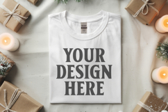 Gildan 5000 white Folded Christmas Mockup, G5000 mockup Product Image 1