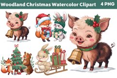 Woodland Christmas Watercolor Clipart PNG Product Image 1