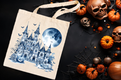 Cute blue Halloween haunted house clipart t shirt design png Product Image 4