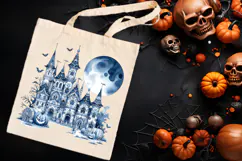 Cute blue Halloween haunted house clipart t shirt design png Product Image 4