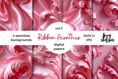 Floral Ribbon Digital Paper Kit Rococo Valentine Patterns Product Image 1
