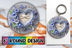 Whimsical Round Keychain Sublimation PNG, 3D Heart Product Image 1