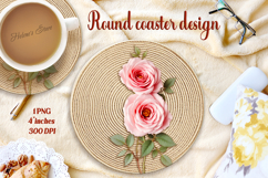 Delicate vintage floral round coaster sublimation design png Product Image 1