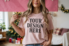 Heather Peach Bella Canvas 3001 Christmas Shirt Mockup, Tran Product Image 1