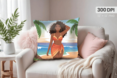 Afro Girl /Woman braided hair Pillow Design, Black Queen PNG Product Image 1