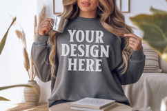 Dark Heather Gildan 18000 Crewnwck Sweatshirt Mockup, gildan Product Image 1