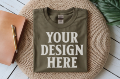 Military Green Gildan 5000 Flat Lay Tshirt Mockup, G5000 moc Product Image 1