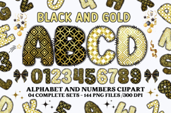 Black and Gold Alphabet png clipart, gold letters doodle Product Image 1