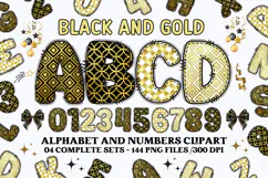Black and Gold Alphabet png clipart, gold letters doodle Product Image 1