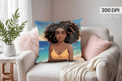 Afro Girl /Woman braided hair Pillow Design, Black Queen PNG Product Image 1