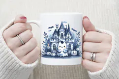 Cute blue Halloween haunted house clipart t shirt design png Product Image 4
