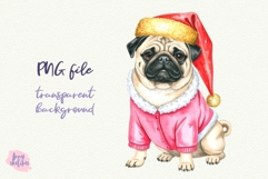 Vintage Christmas Pug Santa Clipart Retro Christmas Dog PNG Product Image 2