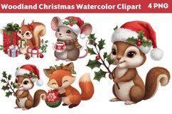 Woodland Christmas Watercolor Clipart PNG Product Image 1
