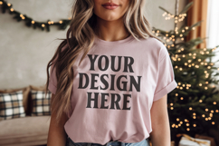 Heather Peach Bella Canvas 3001 Christmas Shirt Mockup, Tran Product Image 1