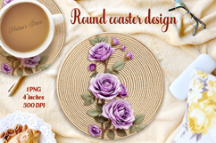 Delicate vintage floral round coaster sublimation design png Product Image 1