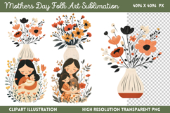 Mothers Day Folk Art Sublimation PNG Product Image 1