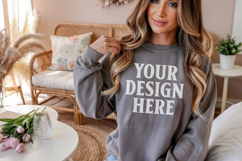 Dark Heather Gildan 18000 Crewnwck Sweatshirt Mockup, gildan Product Image 1