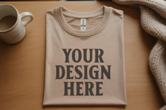 Gildan 64000 Sand Folded Tshirt Mockup Product Image 1