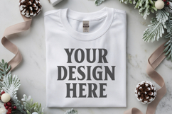 Gildan 5000 white Folded Christmas Mockup, G5000 mockup Product Image 1