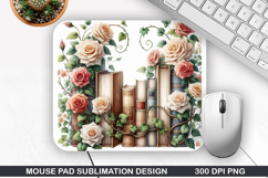 Books Flower Mouse Pad Sublimation, Animals Mouse Pad PNG Product Image 1