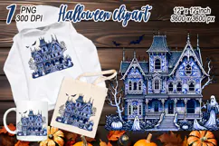 Cute blue Halloween haunted house clipart t shirt design png Product Image 2