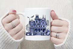 Cute blue Halloween haunted house clipart t shirt design png Product Image 3