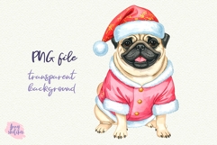 Vintage Christmas Pug Santa Clipart Retro Christmas Dog PNG Product Image 3