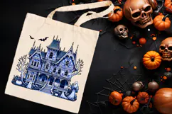 Cute blue Halloween haunted house clipart t shirt design png Product Image 4