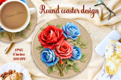 Delicate vintage floral round coaster sublimation design png Product Image 1