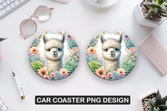Flower Alpaca Car Coaster Sublimation| Animal Coaster PNG Product Image 1