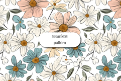 Vintage Daisy Seamless Pattern Blue, Cream &amp; Blush Florals Product Image 1