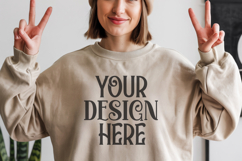 Sand Gildan 18000 Mockup, Sweatshirt Crewneck Mockups Product Image 1