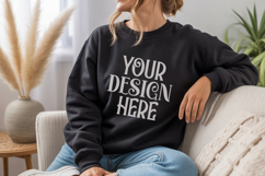 Black Gildan 18000 Sweatshirt Mockup,G18000 Crewneck Sweatsh Product Image 1