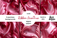 Floral Ribbon Digital Paper Kit Rococo Valentine Patterns Product Image 1