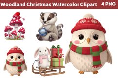 Woodland Christmas Watercolor Clipart PNG Product Image 1