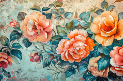 Vibrant Teal Floral Pattern Background Wallpaper Product Image 1