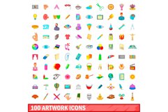 100 artwork icons set, cartoon style Product Image 1