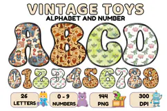 Vintage Toys Alphabet and Numbers PNG 300 DPI Product Image 1