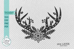 Poinsettia Floral Christmas deer antlers svg cut out file Product Image 2