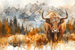 Highland Cow Painting Background Wallpaper Product Image 1
