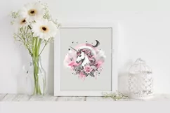 Unicorn Moon Flowers Stars Clipart |T-shirt, Mug PNG Product Image 2